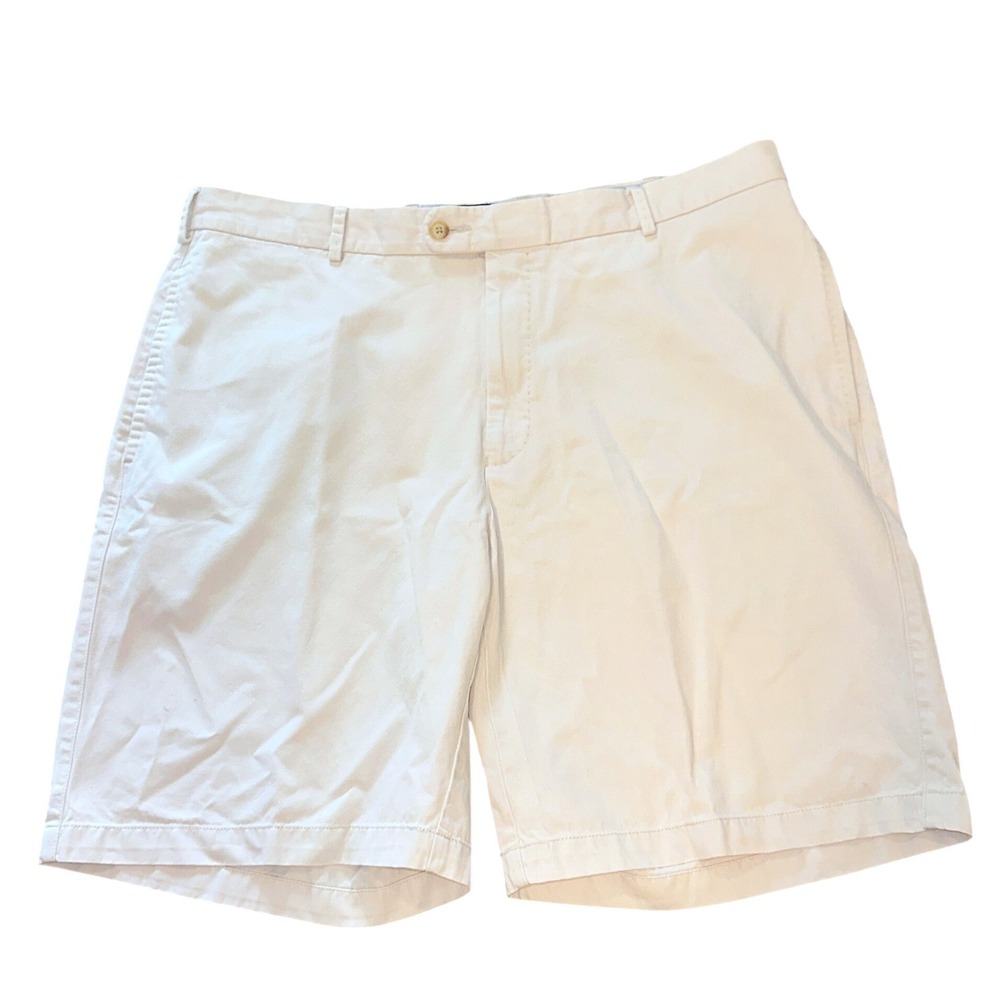 Peter Millar Mens 38 Pima Cotton Chino Shorts Cream Flat Front 9 Inseam